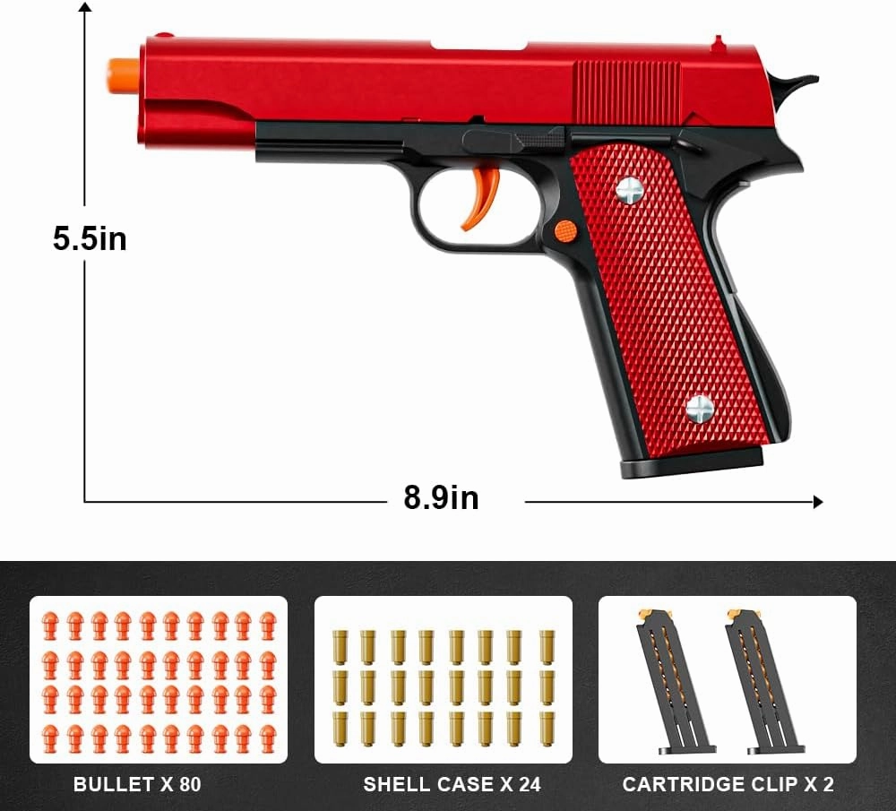 2Pack 1911 Shell Ejecting Pistol Toys Gun - Semi-Automatic Handgun with Soft Bullet and Auto Rebound, Outdoor Game Toy Foam Blasters & Guns for Boys Halloween Christmas Birthday Gifts (Black Red)