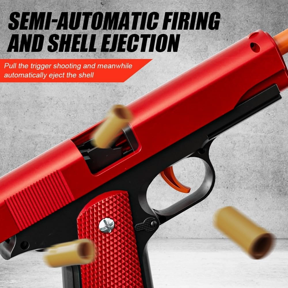 2Pack 1911 Shell Ejecting Pistol Toys Gun - Semi-Automatic Handgun with Soft Bullet and Auto Rebound, Outdoor Game Toy Foam Blasters & Guns for Boys Halloween Christmas Birthday Gifts (Black Red)