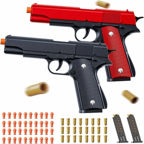 2Pack 1911 Shell Ejecting Pistol Toys Gun - Semi-Automatic Handgun with Soft Bullet and Auto Rebound, Outdoor Game Toy Foam Blasters & Guns for Boys Halloween Christmas Birthday Gifts (Black Red)