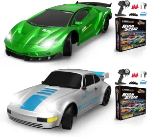 2PCS RC Drift Car Remote Control Car 2.4GHz 1/24 4WD 15KM/H High Speed Racing Sport Car with LED Lights Drifting Tire Racing Sport Toy for Adults Boys Girls Kids Gift 2Pcs Rechargeable Batteries