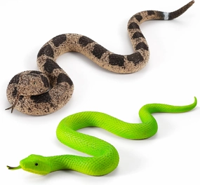 2pcs Fake Snakes Toy Lifelike Rubber Rattlesnake and Green Snake Scare Birds and Squirrels Tricky Snake Toys for Gift Party Favors Or Halloween Decoration Props