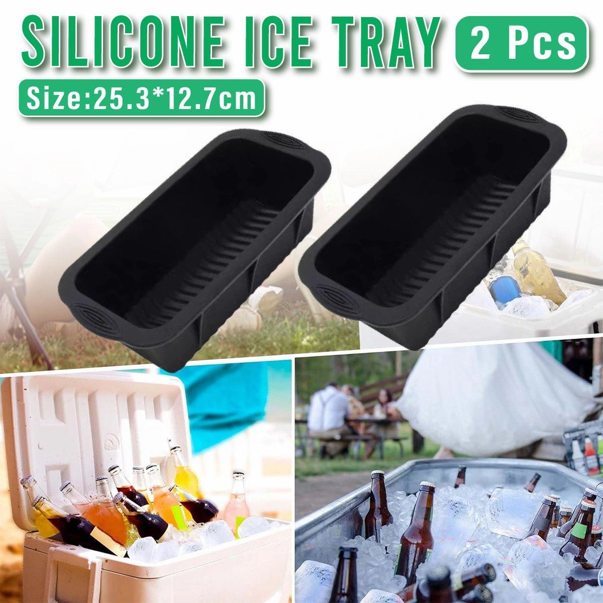 2PCS Reusable Silicone Ice Blocks Large Cube Tray for Drinks and Cocktails