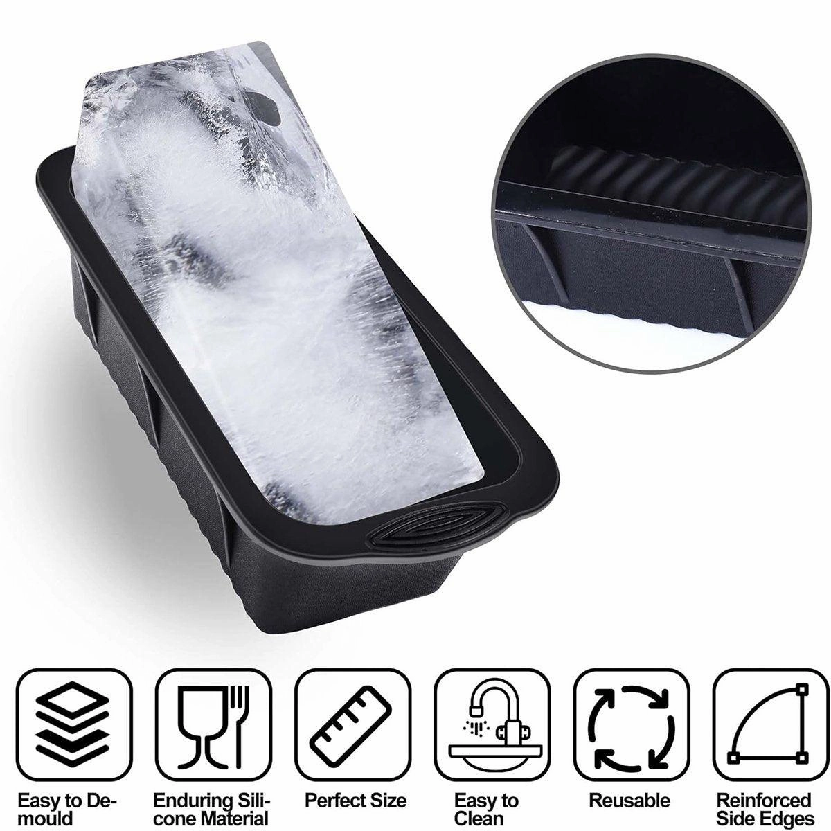 2PCS Reusable Silicone Ice Blocks Large Cube Tray for Drinks and Cocktails