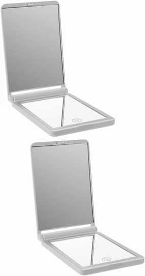 2pcs Travel-Friendly Led Makeup Mirror Magnifying Compact Rechargeable Beauty Cosmetic Mirror for Women