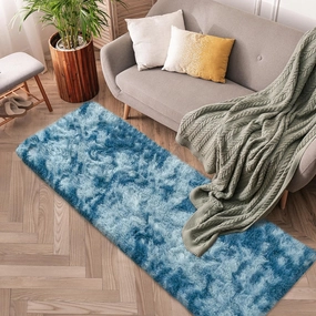 2x6 ft Soft Runner Rugs for Bedroom Living Room Plush Fluffy Rug Blue Shag Rug Carpet Non Slip Washable for Nursery Dorm Fuzzy Bedside Rug Runner for Kids Girls Room Home Decor