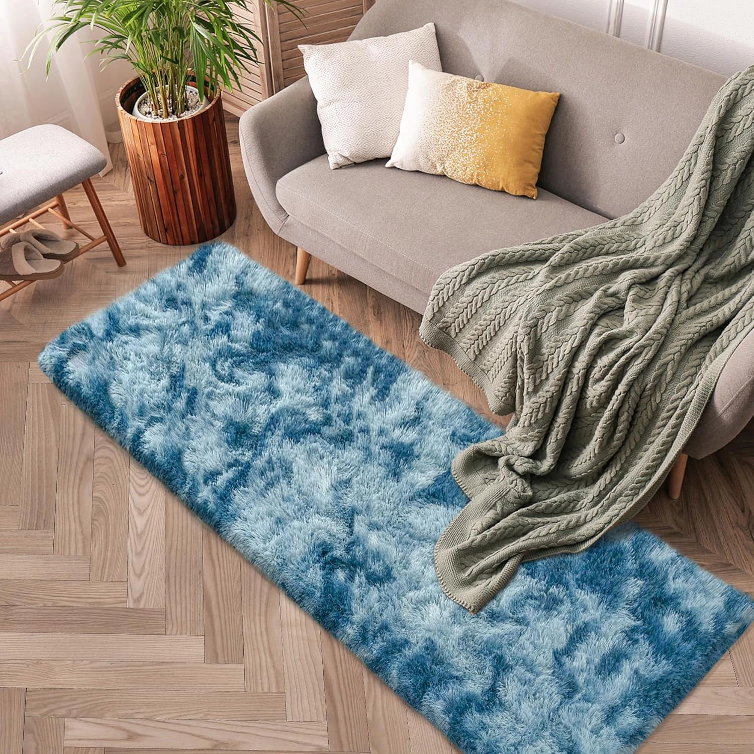 2x6 ft Soft Runner Rugs for Bedroom Living Room Plush Fluffy Rug Blue Shag Rug Carpet Non Slip Washable for Nursery Dorm Fuzzy Bedside Rug Runner for Kids Girls Room Home Decor