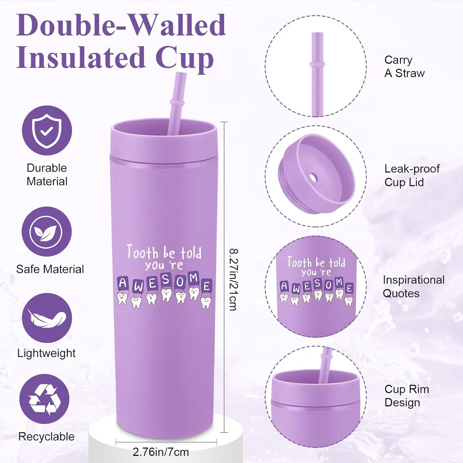 3 Pcs Dental Hygienist Gifts for Women Men Dental Assistant Student Graduation Gifts Inspirational Dentist Tote 16 oz Dentist Tumbler Teeth Stress Toy for Teachers Nurses Doctors(Purple)