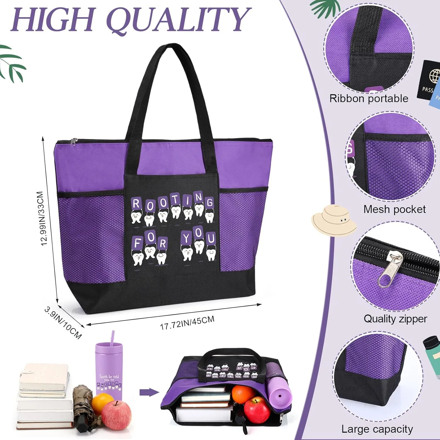 3 Pcs Dental Hygienist Gifts for Women Men Dental Assistant Student Graduation Gifts Inspirational Dentist Tote 16 oz Dentist Tumbler Teeth Stress Toy for Teachers Nurses Doctors(Purple)