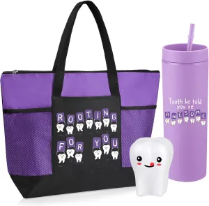 3 Pcs Dental Hygienist Gifts for Women Men Dental Assistant Student Graduation Gifts Inspirational Dentist Tote 16 oz Dentist Tumbler Teeth Stress Toy for Teachers Nurses Doctors(Purple)