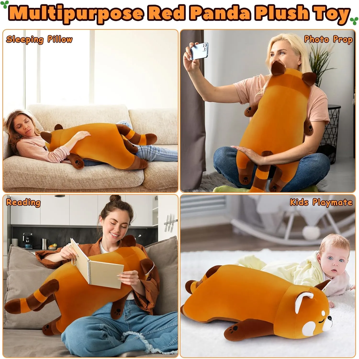 30'' Giant Red Panda Plush Stuffed Animal - Large Sleeping Plush Toy Pillow, Cute Hugging Plushie, Room Decor, Christmas Birthday Gifts for Kids Girls Boys