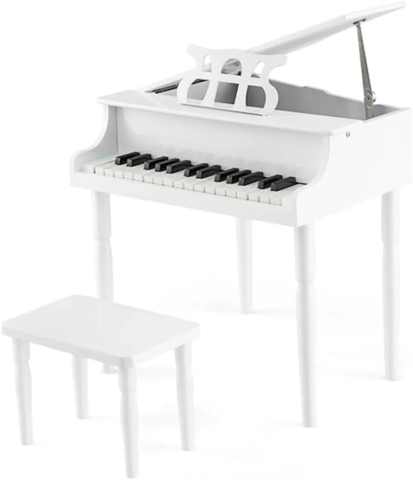 30-Key Children Piano with Music Stand and Bench for Home, Classroom (White)