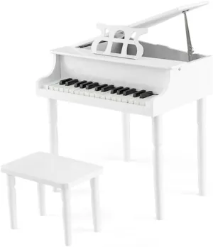 30-Key Children Piano with Music Stand and Bench for Home, Classroom (White)