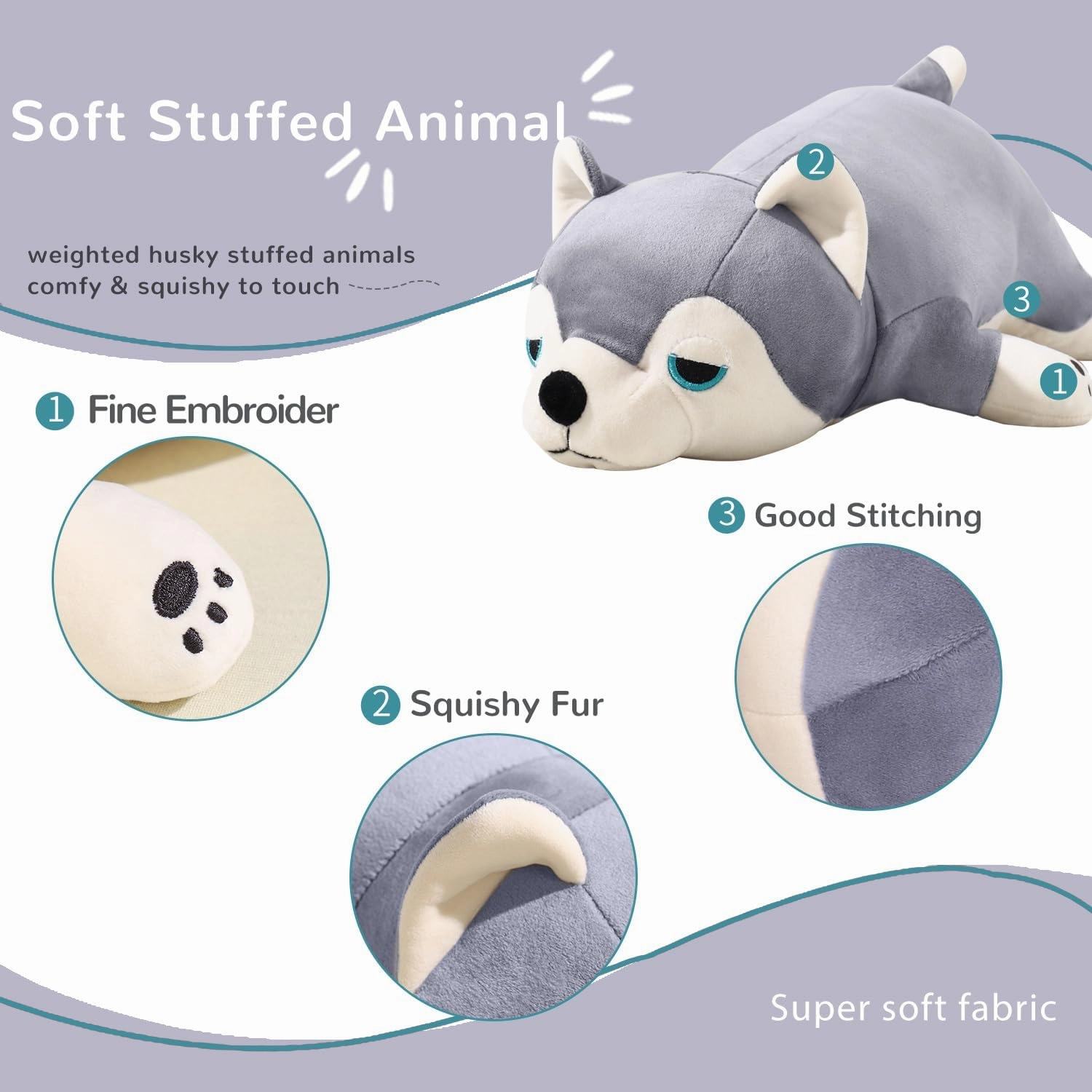 30" Weighted Stuffed Animals Giant Weighted Pillow Toy for Kids & Adults, Soft and Huggable Husky Plush Gift for Boys & Girls 5 lbs Large Stuffed Dog Toys