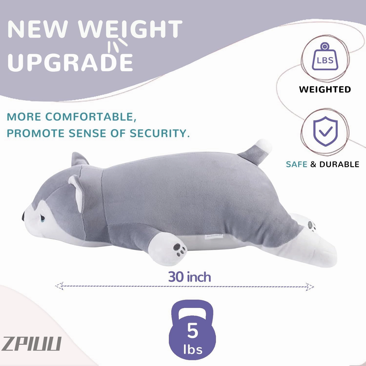 30" Weighted Stuffed Animals Giant Weighted Pillow Toy for Kids & Adults, Soft and Huggable Husky Plush Gift for Boys & Girls 5 lbs Large Stuffed Dog Toys