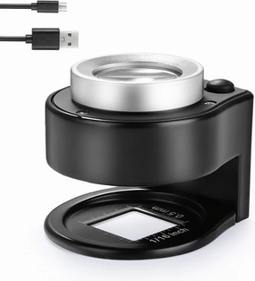 30X Coin Magnifier, USB Rechargeable 6 Lights Portable Metal Eye Loupe Sewing Magnifying Glass for Textile Optical Jewelry Tool Coins Currency Stamps (Black)