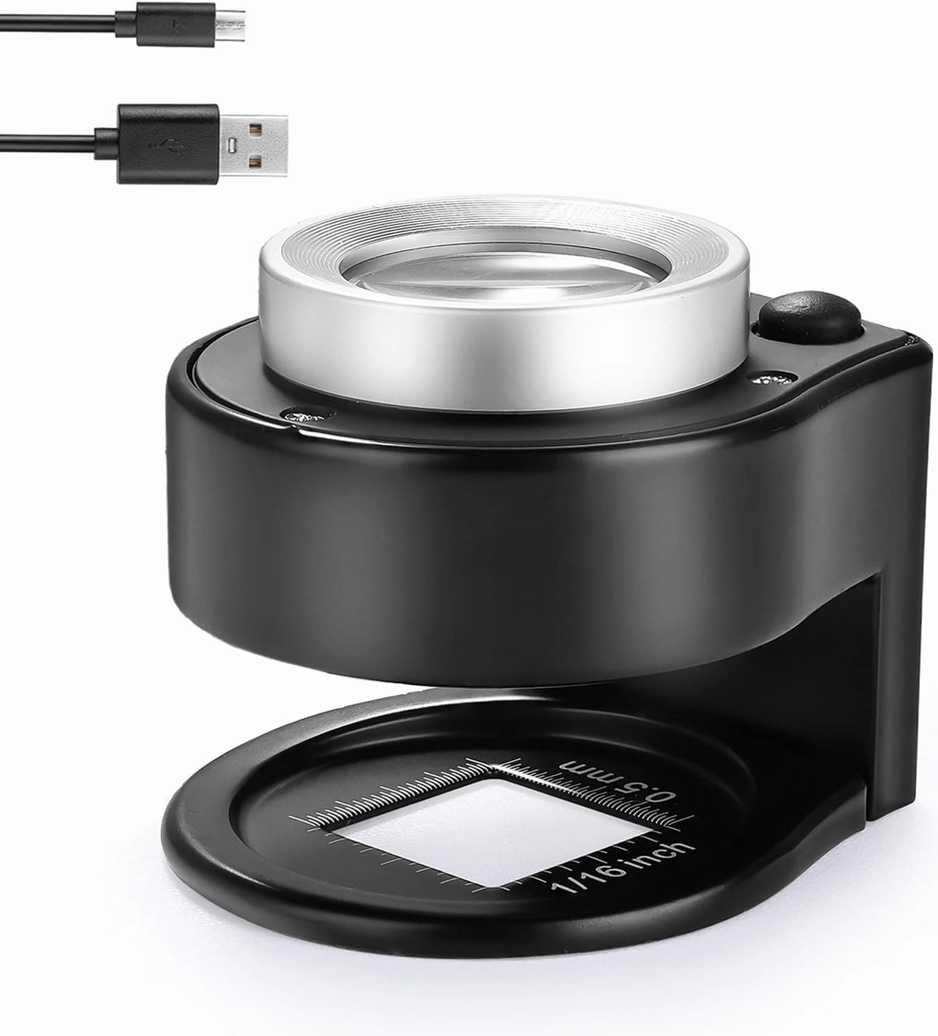 30X Coin Magnifier, USB Rechargeable 6 Lights Portable Metal Eye Loupe Sewing Magnifying Glass for Textile Optical Jewelry Tool Coins Currency Stamps (Black)