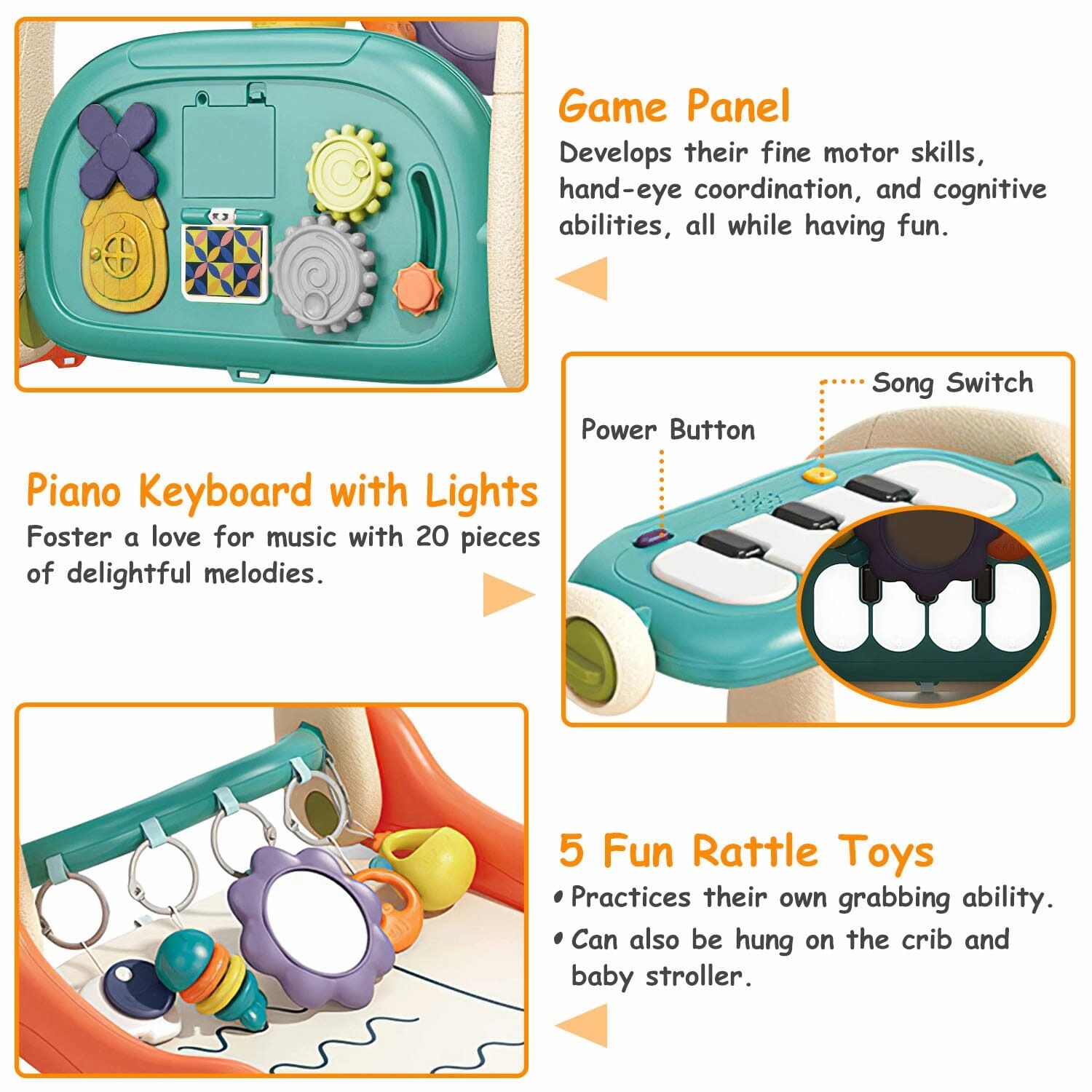 3-in-1 Baby Gym Playmat with Learning Walker for 0-12 Months Old