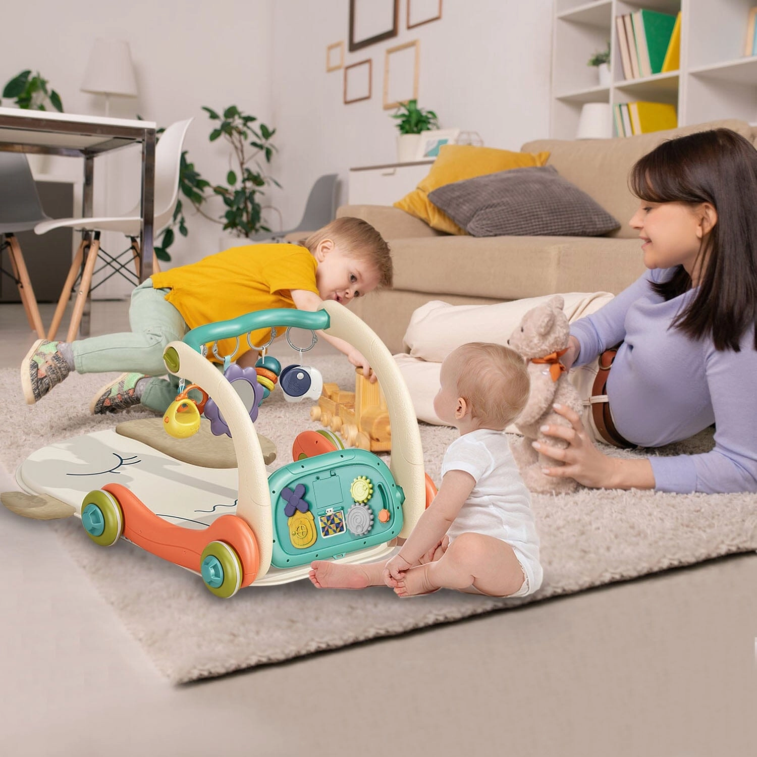 3-in-1 Baby Gym Playmat with Learning Walker for 0-12 Months Old
