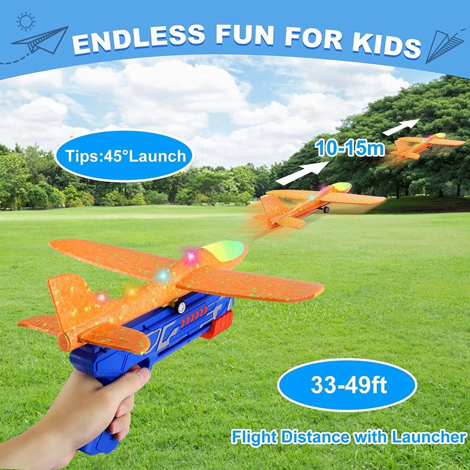 3 Pack Airplane Launcher Toy Kids, Led Foam Glider Fighters Outdoor Toys, 3 Flight Mode Foam Flying Toy 4 5 6 7 8 9-13 Year Old Boys Girls Birthday Gifts