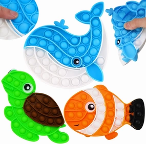 3 Pcs Marine Animals Fidget Sensory Toys,Silicone Stress Anxiety Relief Toys,Turtle Clown Fish Whale Squeeze Bubble Fidget Toy for Kids Boys Girls Toddlers Birthday Gifts Game Party Favors
