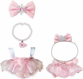 3-Piece Set – Clothes for 17cm Dolls and Plush Toys –17cm Doll Dress with Faux Pearl Necklace & Bow – Doll Accessories Only, No Doll Included (Pink)