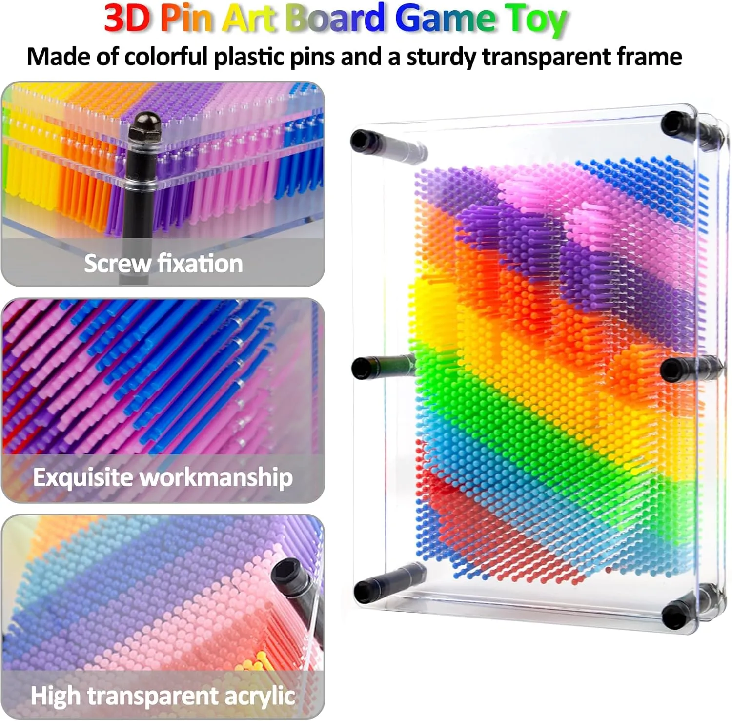 3D Pin Art Board, Large 8 x 6 in Size, Classic Desktop Novelty Sculpture Impression Needle Art for Kids, Birthday Gifts for Girls and Boys, Fidget Toy