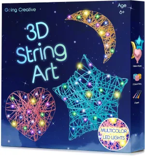 3D String Art Kit for Kids - Multi-Colored LED Lantern Toy for Boys and Girls Ages 6  - Light Up Arts and Crafts Set with 3 Balloon Shapes, 6 String Lights, Colorful String and Mounting Supplies