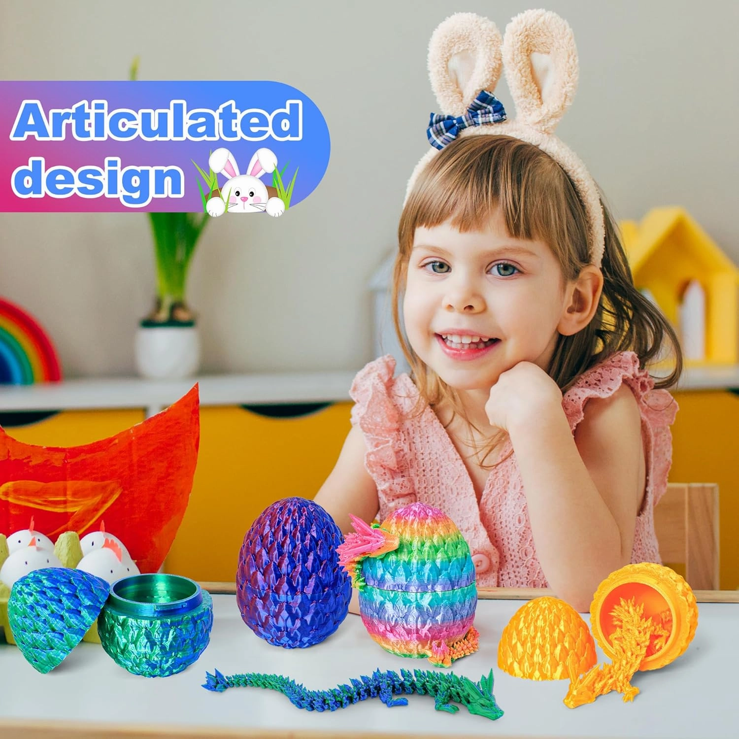 3D Printed Dragon Egg Toy (4 Pack) - Surprise Mystery Inside, Articulated Crystal Dragon, Fidget Sensory Toy for Kids Birthday Surprise & Desk Decor