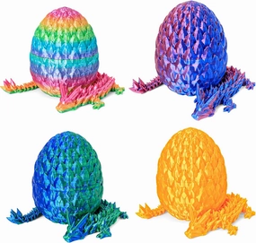 3D Printed Dragon Egg Toy (4 Pack) - Surprise Mystery Inside, Articulated Crystal Dragon, Fidget Sensory Toy for Kids Birthday Surprise & Desk Decor
