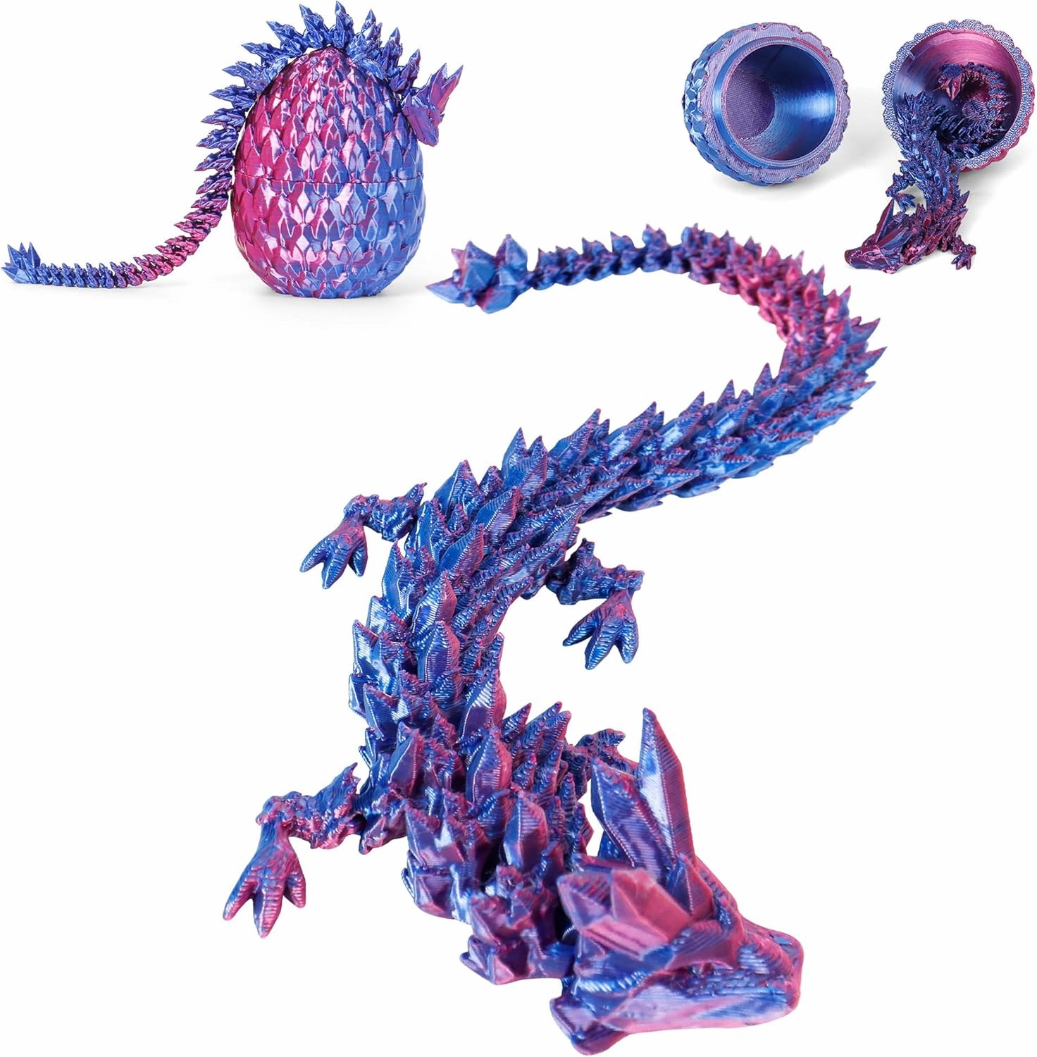 3D Printed Dragon Egg Toy (4 Pack) - Surprise Mystery Inside, Articulated Crystal Dragon, Fidget Sensory Toy for Kids Birthday Surprise & Desk Decor