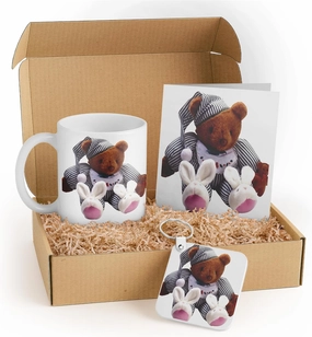 3dRose Teddy Bear Gift Set for Kids - Includes Cute Pajama Teddy Bear, Mug, Greeting Card, and Keychain - Perfect Birthday and Holiday Present