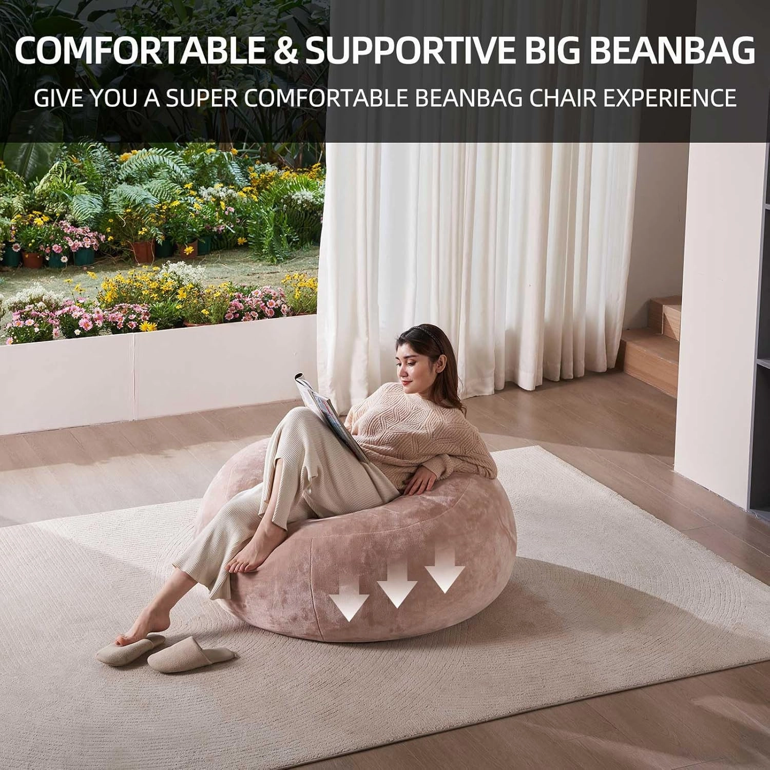3FT,Bean Bag Chair，Bean Bag with Filling，Highly Resilient Memory Foam ，Round Plush Bean Bag，mueble para sala modernos，Leisure Read Chair Suitable for Bedroom and Dormitory(Pink)