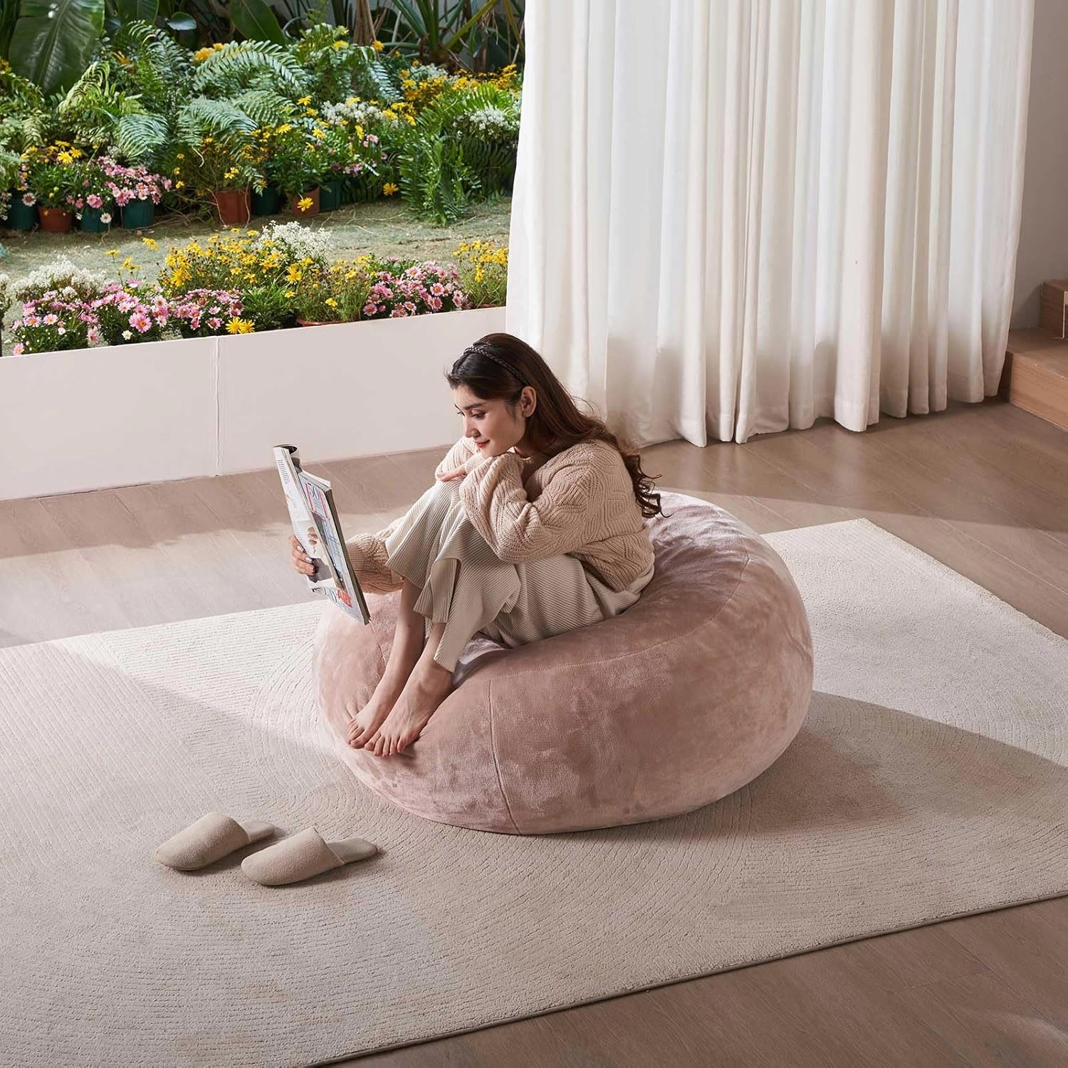 3FT,Bean Bag Chair，Bean Bag with Filling，Highly Resilient Memory Foam ，Round Plush Bean Bag，mueble para sala modernos，Leisure Read Chair Suitable for Bedroom and Dormitory(Pink)