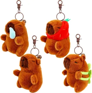 4 Pcs Capybara Plush Keychain Toy Cute Capybara Stuffed Animals Toys Capybara Backpack Key Chains Capybara Pendant Decoration for Birthday Gift