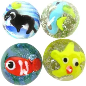 4 Under The SEA Marble Seal Fish Starfish Seahorse 16mm Handmade Art Glass