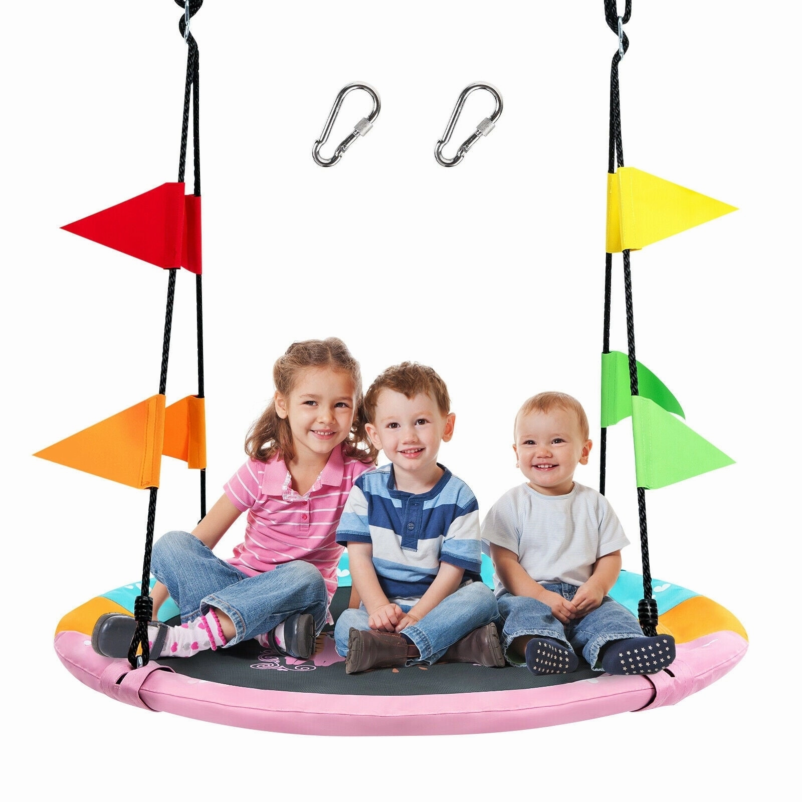 40 Inch Flying Saucer Tree Swing with Hanging Straps Monkey-Pink