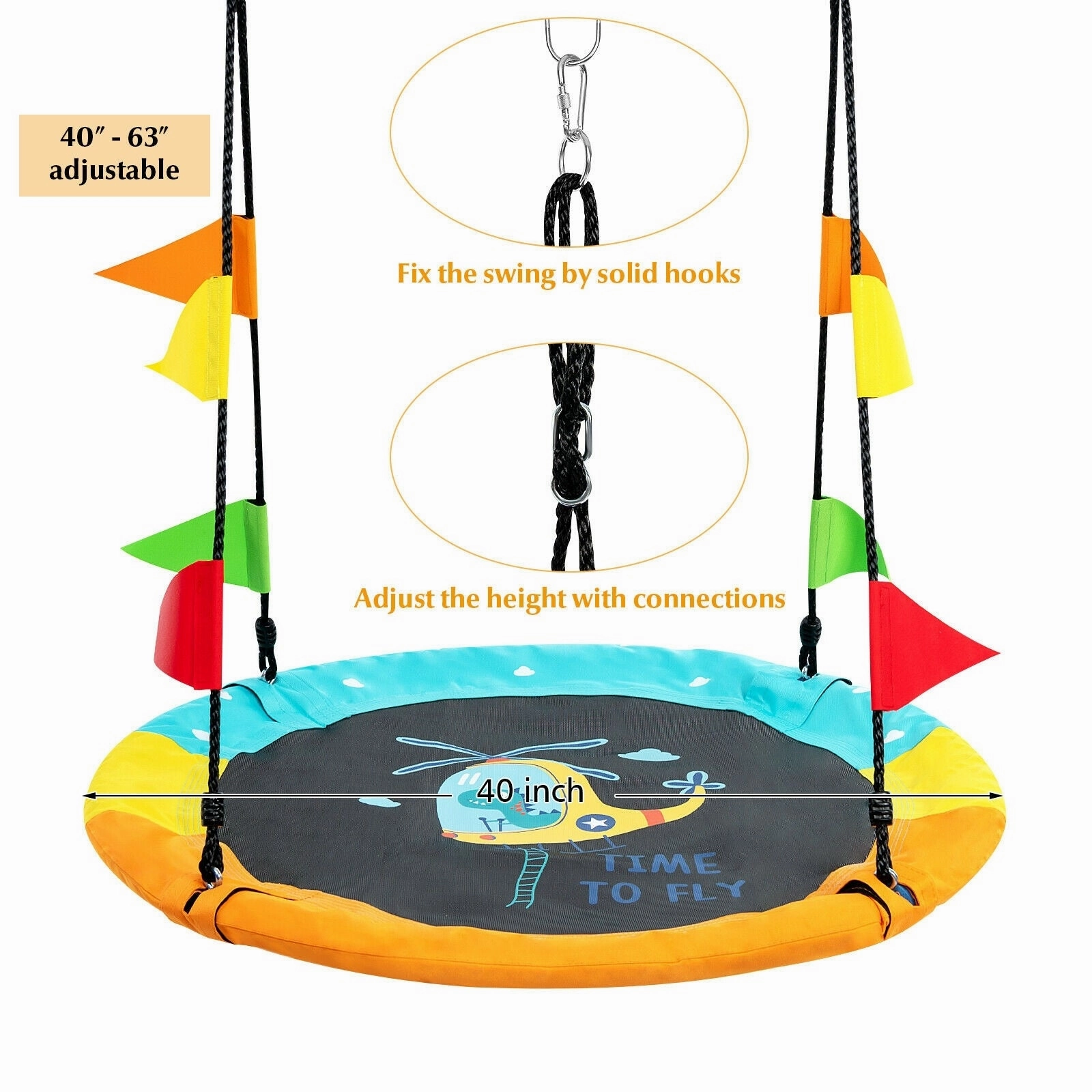 40 Inch Indoor Outdoor Flying Saucer Tree Swing with Hanging Strap