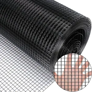 48" x 50' 1/2inch PVC Hardware Cloth Vinyl Coated Chicken Wire Fence Galvanized Welded Mesh Roll for Home Garden Rabbit Cage, Black-PVC