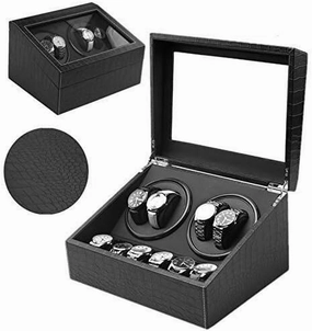 4 6 Automatic Wood Unisex Watch Winder, Rotation Winders Deluxe Silent Motor Wood Box 2 Power Supply Mode 4 Modes-30.5 ×23.5×18CM,