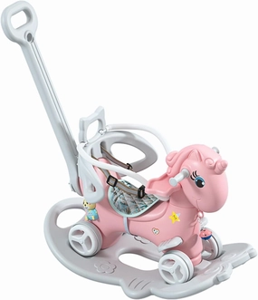 4-in-1 Rocking Horse for Toddlers 1-4 Years Old, Children's Toy Balance car Stroller with Detachable Balance Board, Unicorn Children's Riding (Pink)
