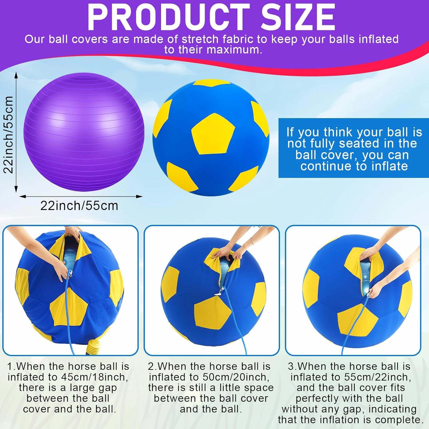 4 Pcs 2 Set Goat Ball Toy with Covers Anti Burst Training Toy with Inflator Pump Goat Balls for Play Yoga Outdoor Entertainment(Red and Purple,22inch)