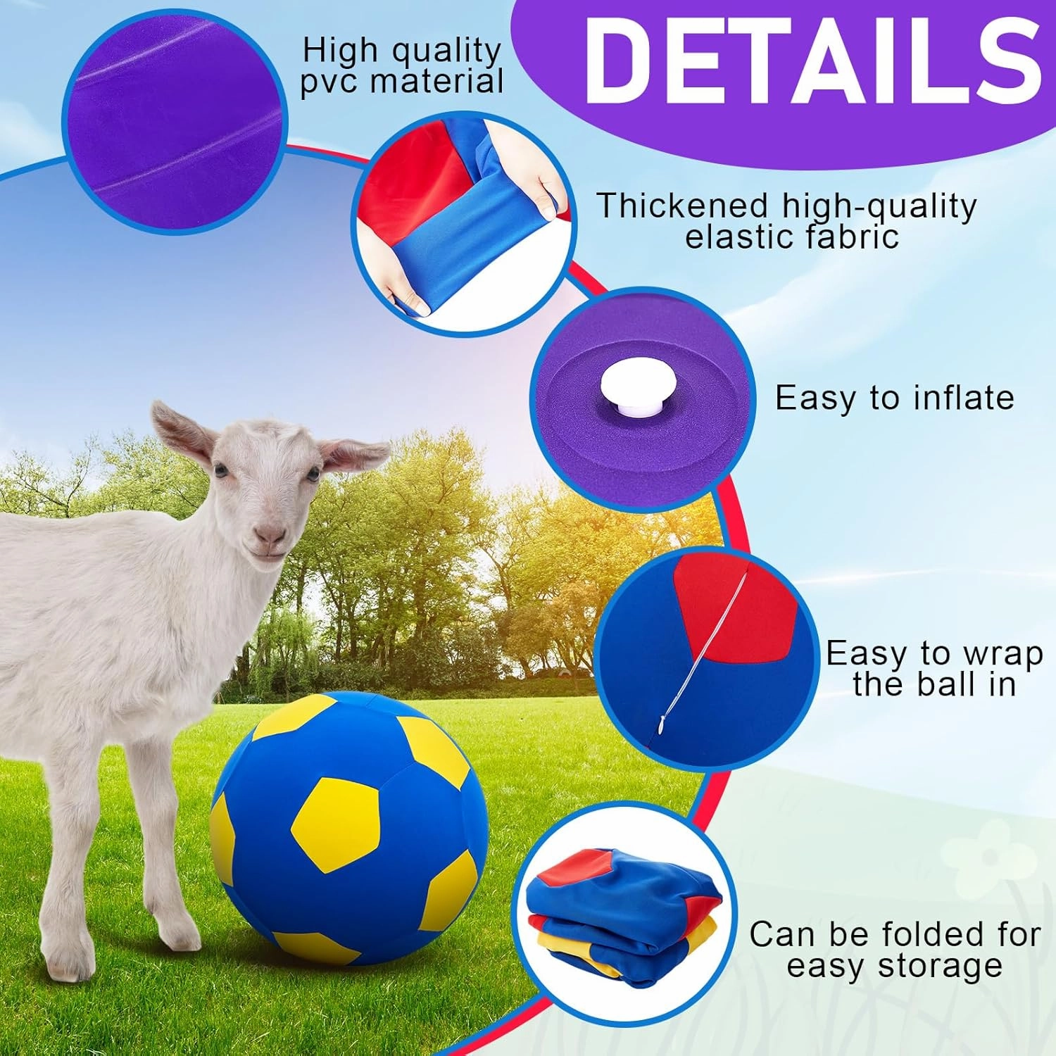 4 Pcs 2 Set Goat Ball Toy with Covers Anti Burst Training Toy with Inflator Pump Goat Balls for Play Yoga Outdoor Entertainment(Red and Purple,22inch)
