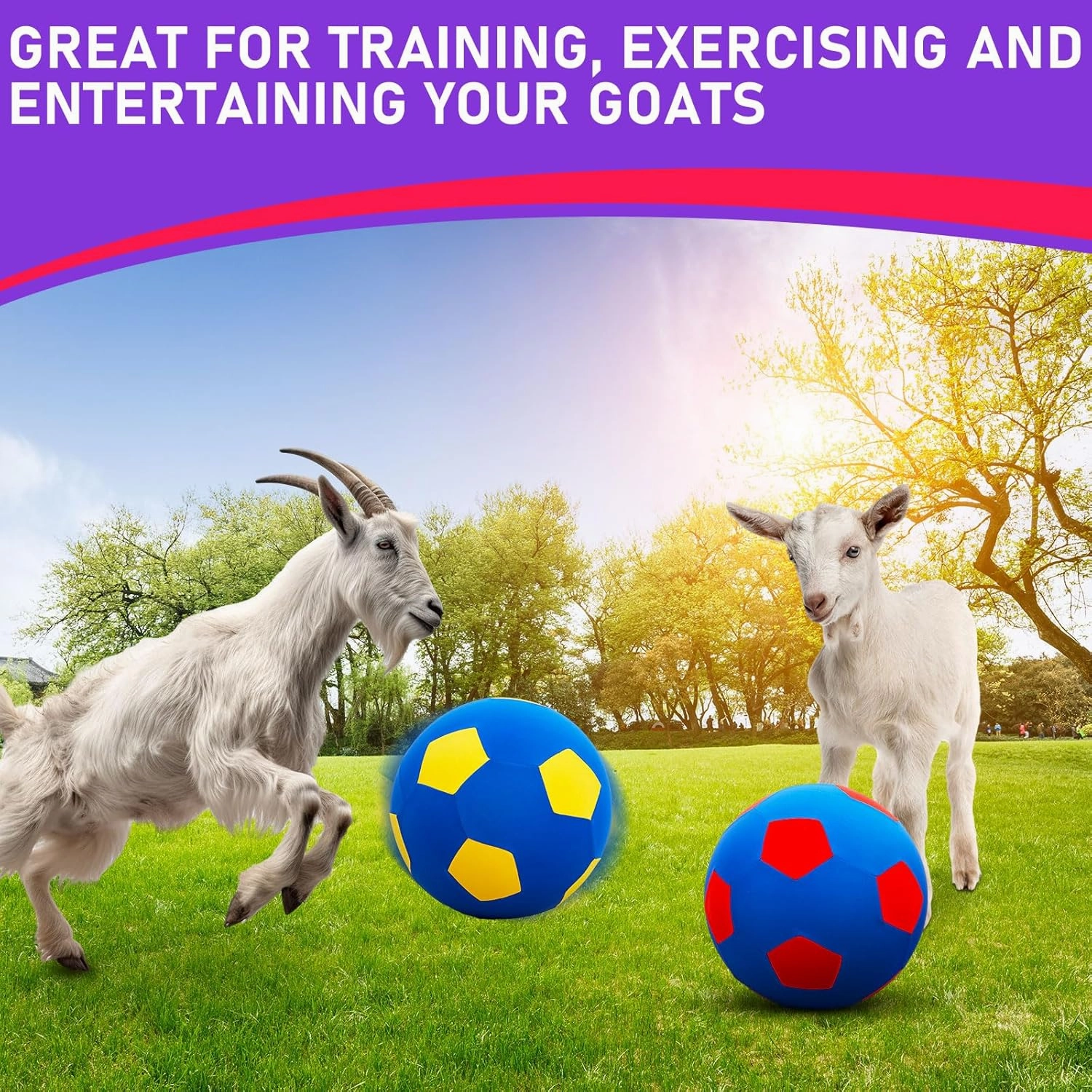 4 Pcs 2 Set Goat Ball Toy with Covers Anti Burst Training Toy with Inflator Pump Goat Balls for Play Yoga Outdoor Entertainment(Red and Purple,22inch)