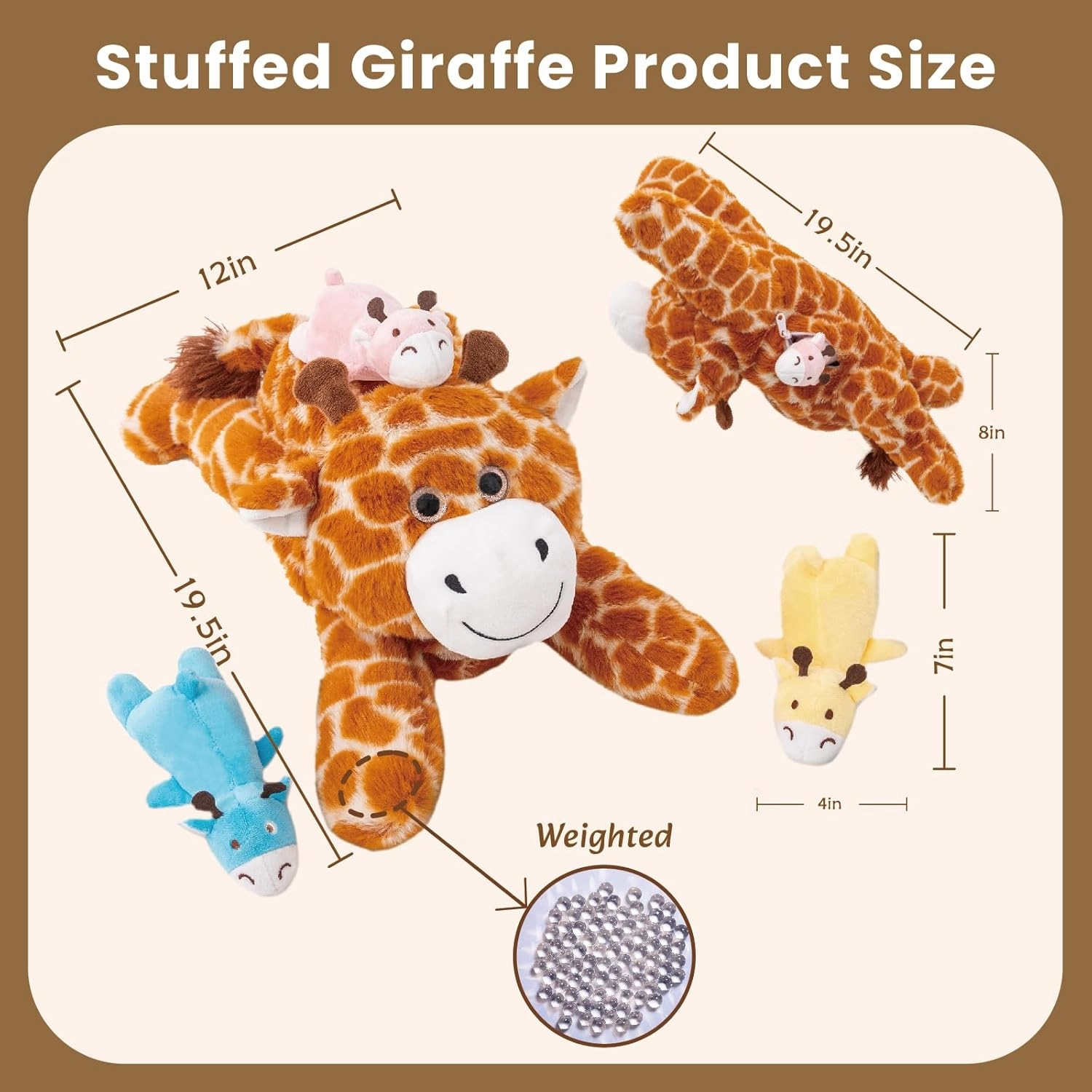 4 Pcs Weighted Giraffe Stuffed Animal, Weighted Giraffe Plush Toys for Kids, Cute Stuffed Giraffe Plush, 19.5", 3.3 lbs