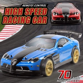 4WD Drift RC Truck 70kmh High Speed Racing Rc Car for Adult 1/10 Scale RC Buggy 2.4G Remote Control On Road Drift Electric Power Vehicle Toys 2 Rechargeable Battery