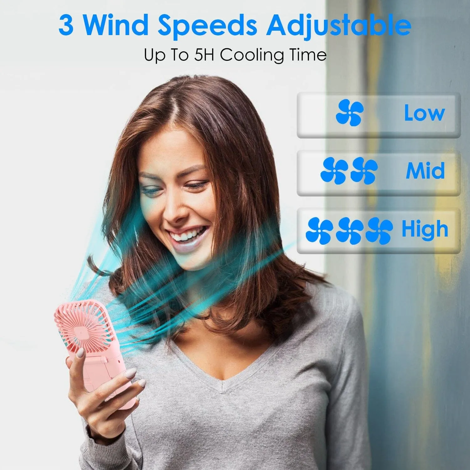 5-in-1 Folding Rechargeable Hands Free Mini Fan