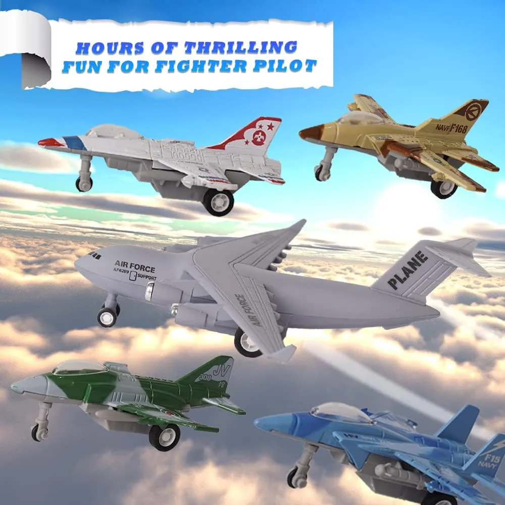 5 Pack Army Airplane Toys Set Military Fighter Jet Die Cast Plane Metal Aircraft Toy, Pull Back Play Vehicle Aircraft Gift for Kids Boys Girls Children 3  Years Old