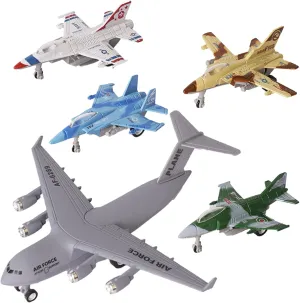 5 Pack Army Airplane Toys Set Military Fighter Jet Die Cast Plane Metal Aircraft Toy, Pull Back Play Vehicle Aircraft Gift for Kids Boys Girls Children 3  Years Old