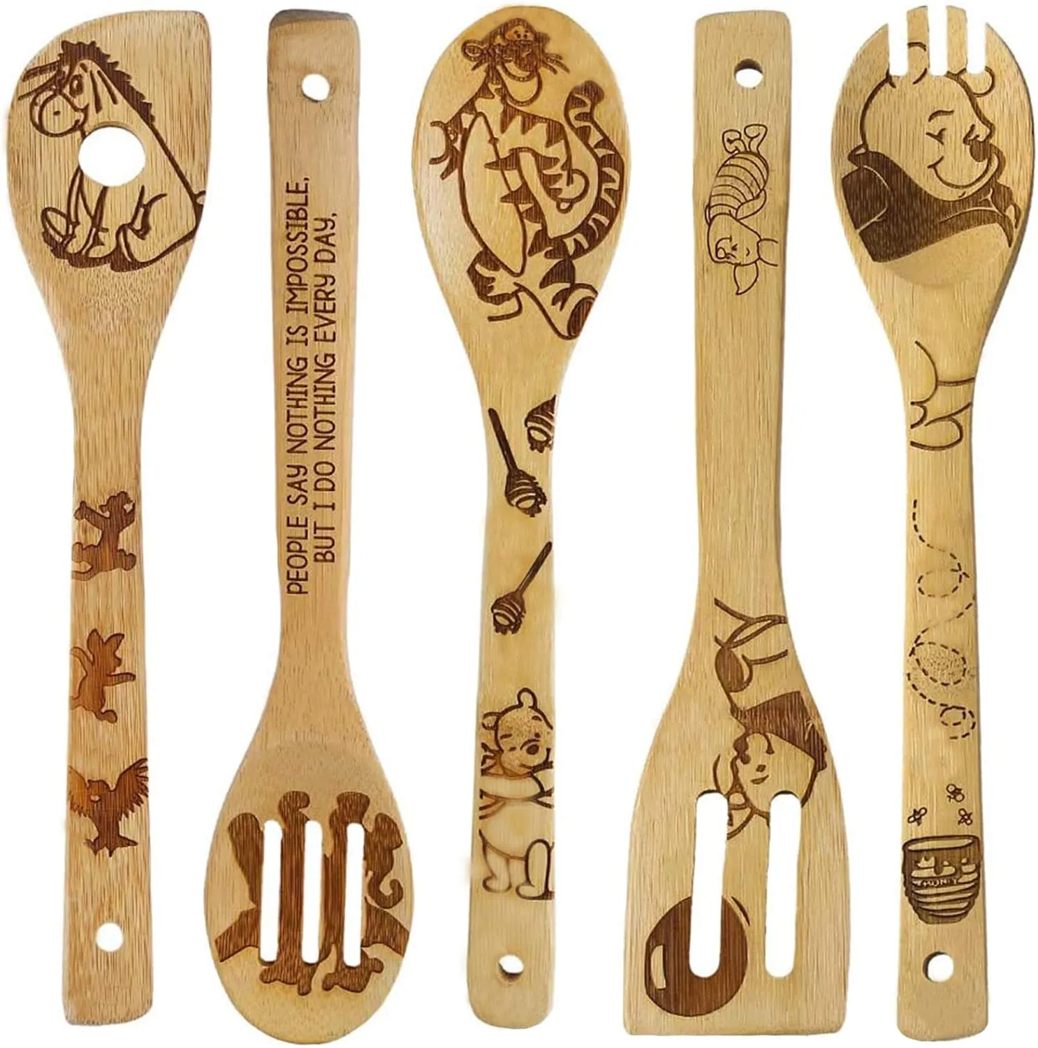 5 PCS Cartoon Wooden Spoons for Cooking,Winnie the Bear Kitchen Accessories,Cute Tiger Spatula for Kitchen Decor,Winnie Bear Kitchen Stuff,Winnie Bear Gifts for Women,Mothers Day Gifts