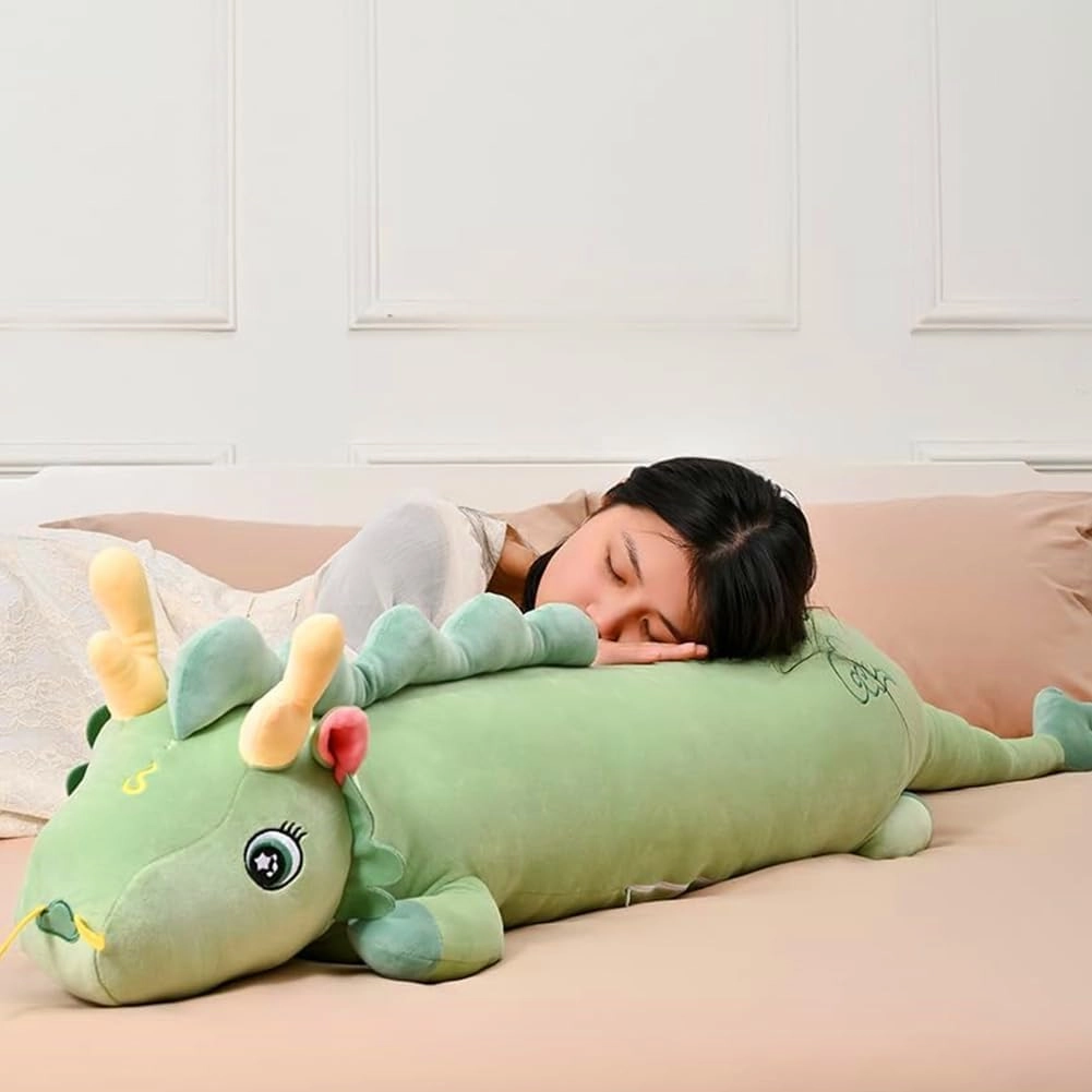 55.1in Cute Dragon Plush Long Body Pillow Dragon Stuffed Animal Plush Long Throw Sleeping Toy Giant Pillow for Girls and Boys